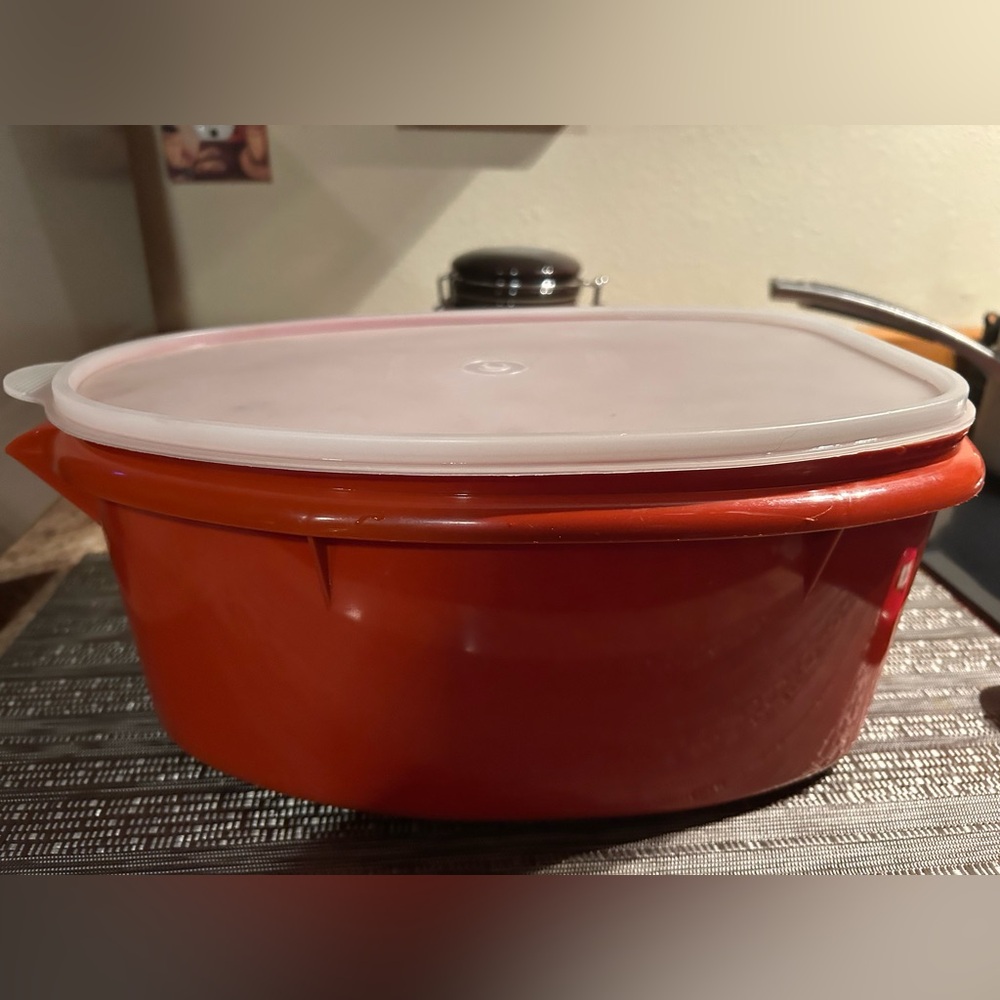 Tupperware #487-4 large “Roast Flavor Saver” Paprika  12”L x 6”D. 3 piece set.